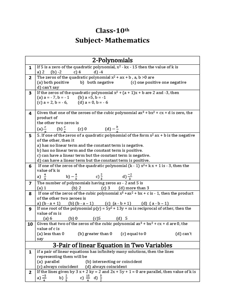 10M MCQ | PDF | Equations | Zero Of A Function