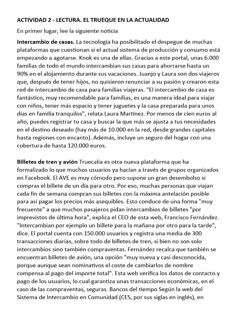 El Trueque Moderno y su Impacto | PDF | Permuta