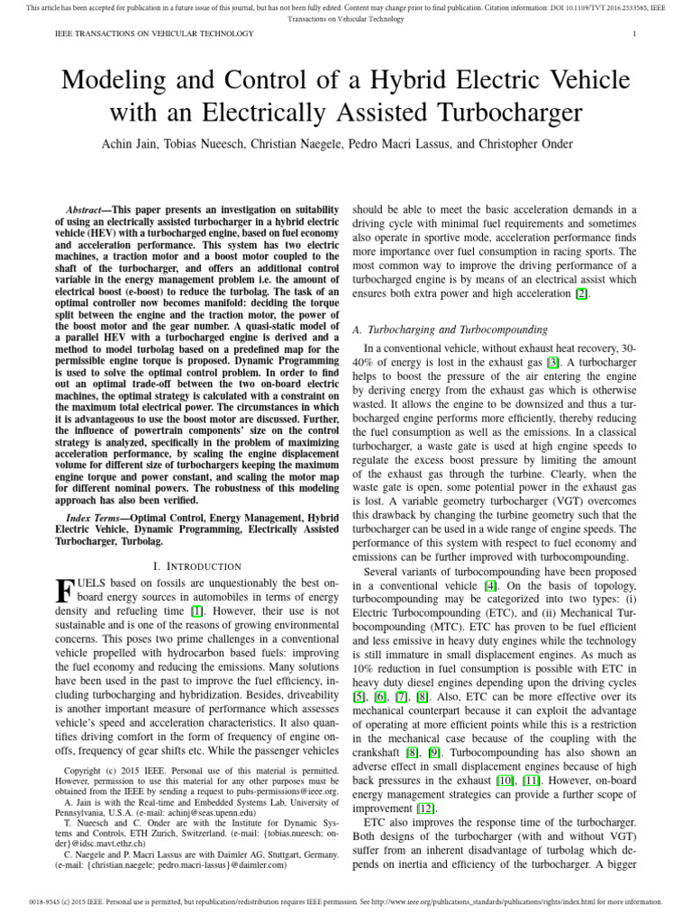 Modeling and Control of A Hybrid Electric Vehicle With An Electrically ...
