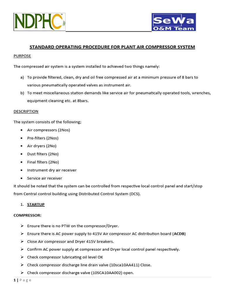 Plant Compressed Air System | PDF | Valve | Energy Technology