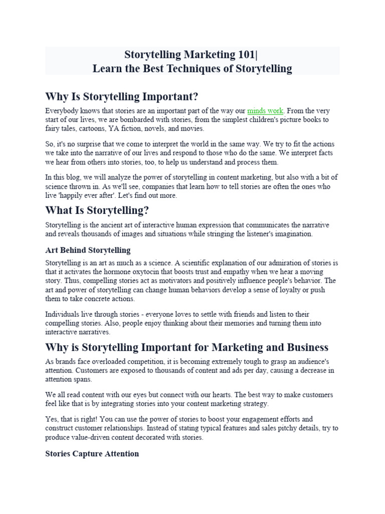 Storytelling Techniques for Marketing | PDF | Brand | Storytelling