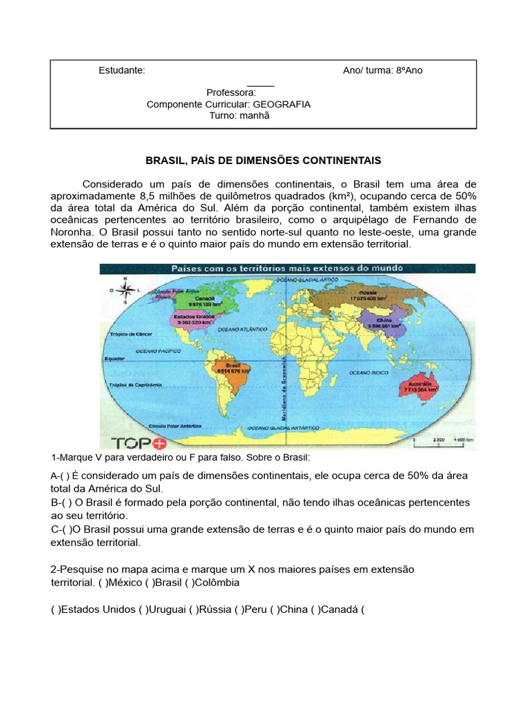 Brasil: Dimensões Continentais e Extensão | PDF