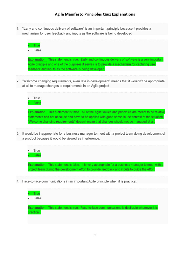 Agile Manifesto Principles Quiz Explanations Download Free Pdf