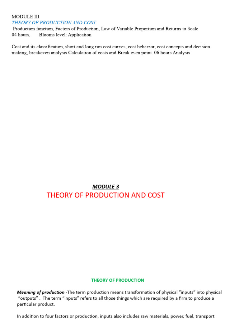 Module wise engg eco pdf production function average cost