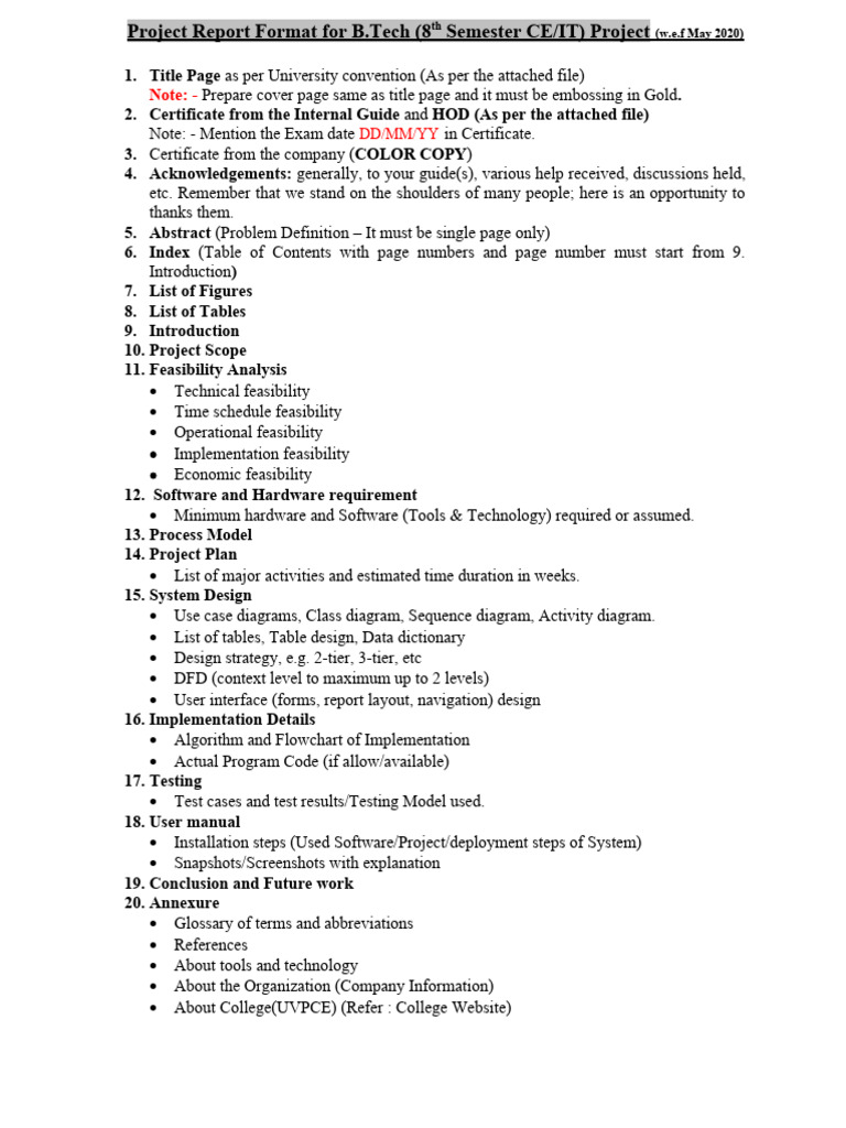 B.Tech Project Report Format Guide | PDF | Implementation | Page Layout