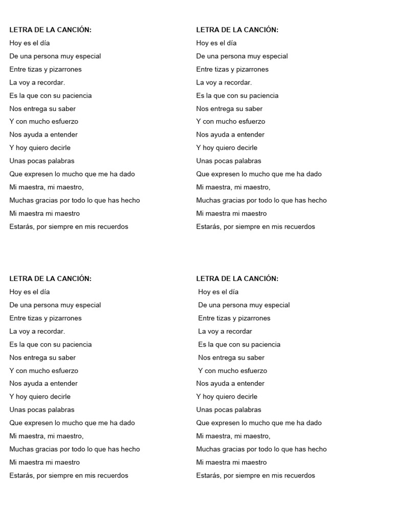 Canción de agradecimiento al maestro | PDF