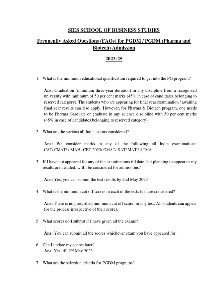 PGDM Admission FAQ Batch 2023 25 | PDF | University And College ...