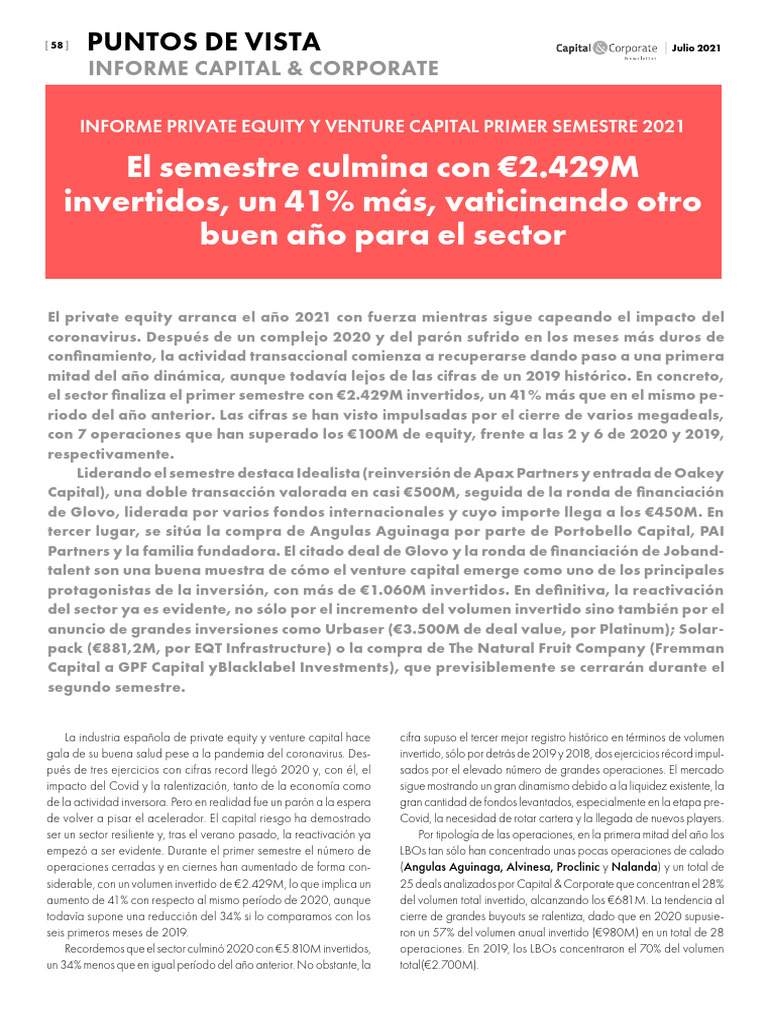 C C Informe Pe Julio 2021 | PDF | Capital de riesgo | Finanzas corporativas