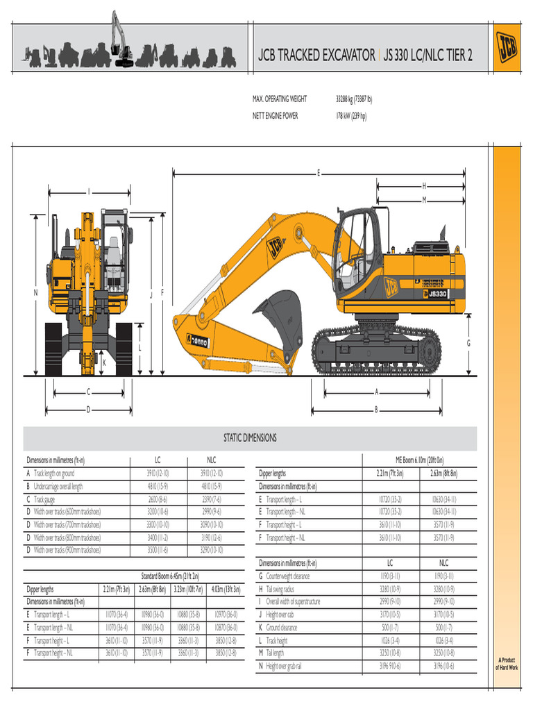 JCB JS 330 Excavator Specifications | PDF | Pump | Brake