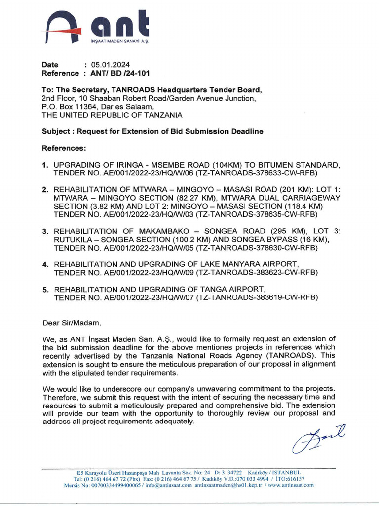 BD24-001 Time Extension Request For TANROADS | PDF