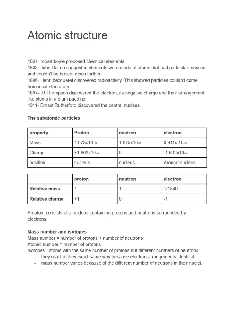 Atomic Structure | PDF | Atoms | Atomic Nucleus