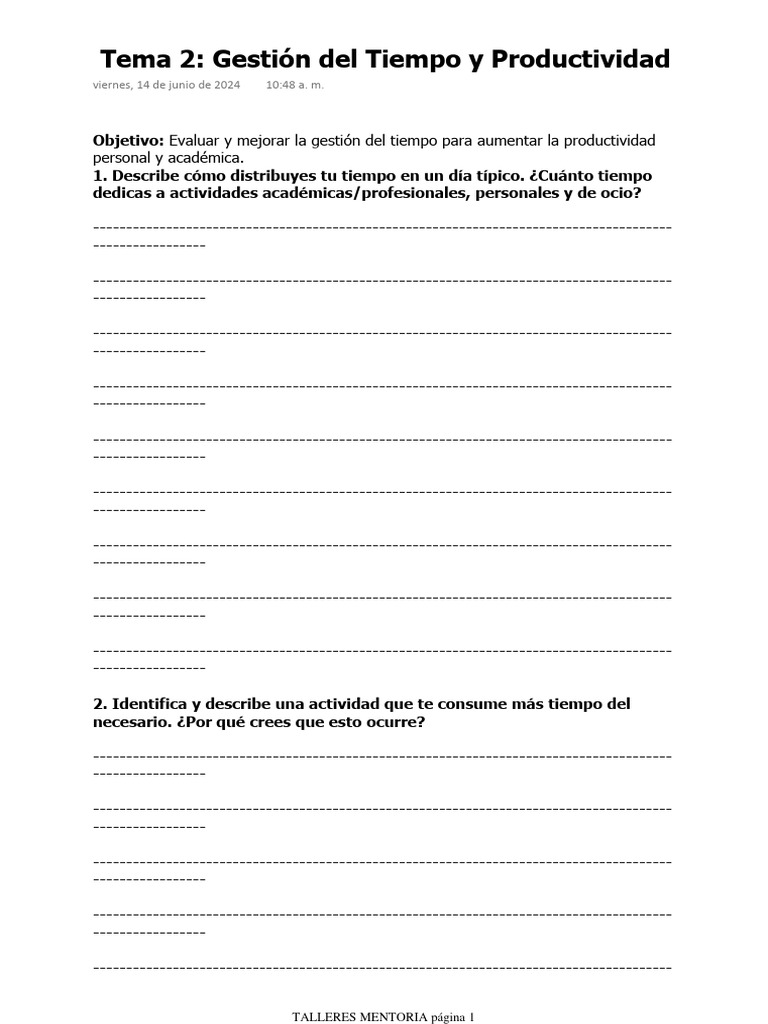 Mejora tu Gestión del Tiempo y Productividad | PDF | Gestión del tiempo ...