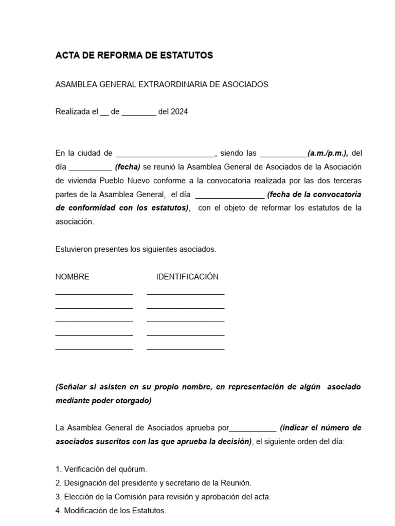 Acta de Reforma de Estatutos 2024 | PDF | Quórum | Gobierno