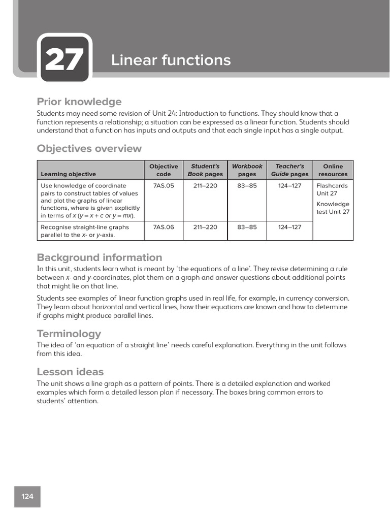 Unit 27 Linear Functions | PDF | Function (Mathematics) | Cartesian ...