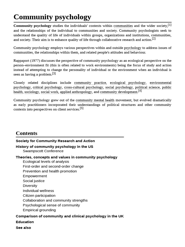 Community Psychology Pdf Psychology Behavioural Sciences
