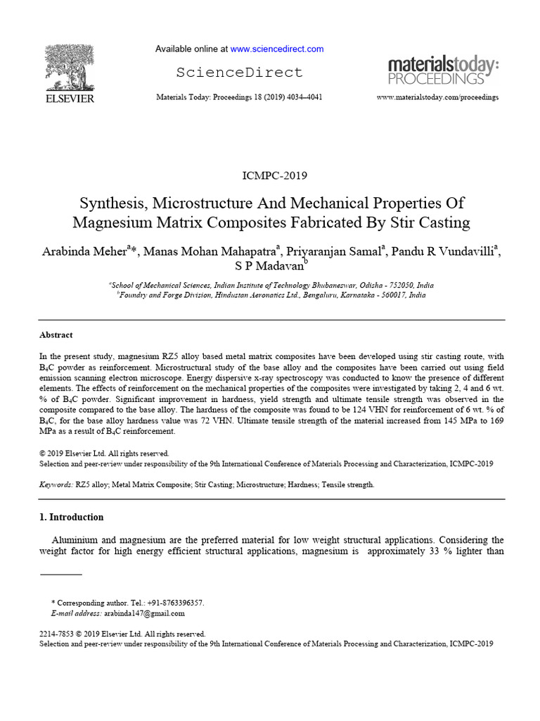 Synthesis, Microstructure and Mechanical Properties of Magnesium Matrix ...