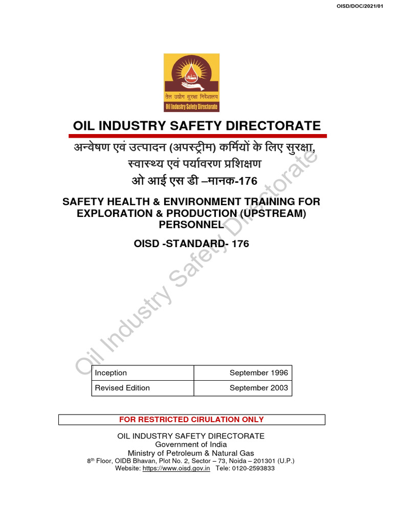 OISD Standard 176: Safety Training Guide | PDF | Oil Well | Safety