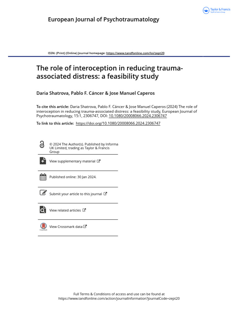 The Role of Interoception in Reducing Trauma-Associated Distress A ...