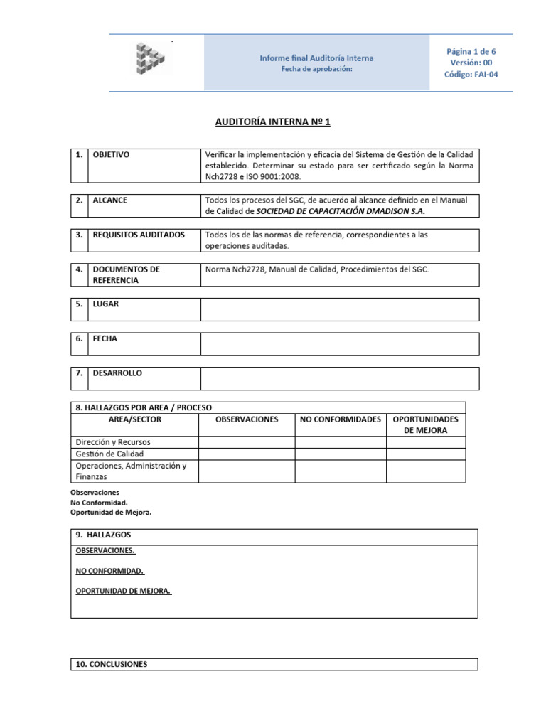 Informe Final Auditoría Interna SGC | PDF | Sistema de manejo de ...