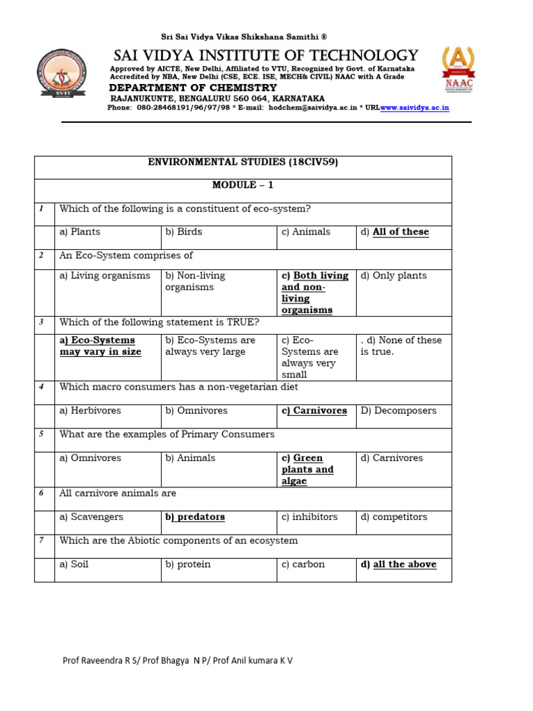 EVS MCQ 1 Module For V Sem - 240419 - 110745 | PDF | Ecosystem ...