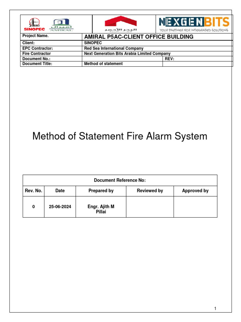Method of Statement Fire Alarm System | PDF | Electrical Wiring ...
