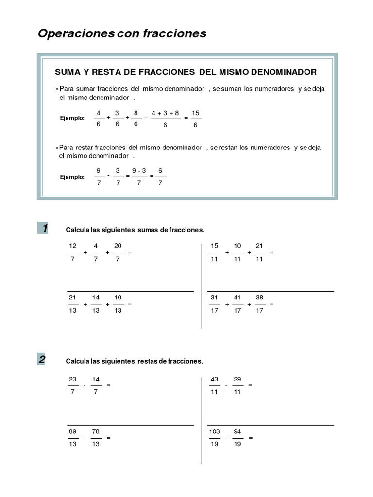 Operaciones Básicas con Fracciones | PDF | Matemáticas | Matemática ...