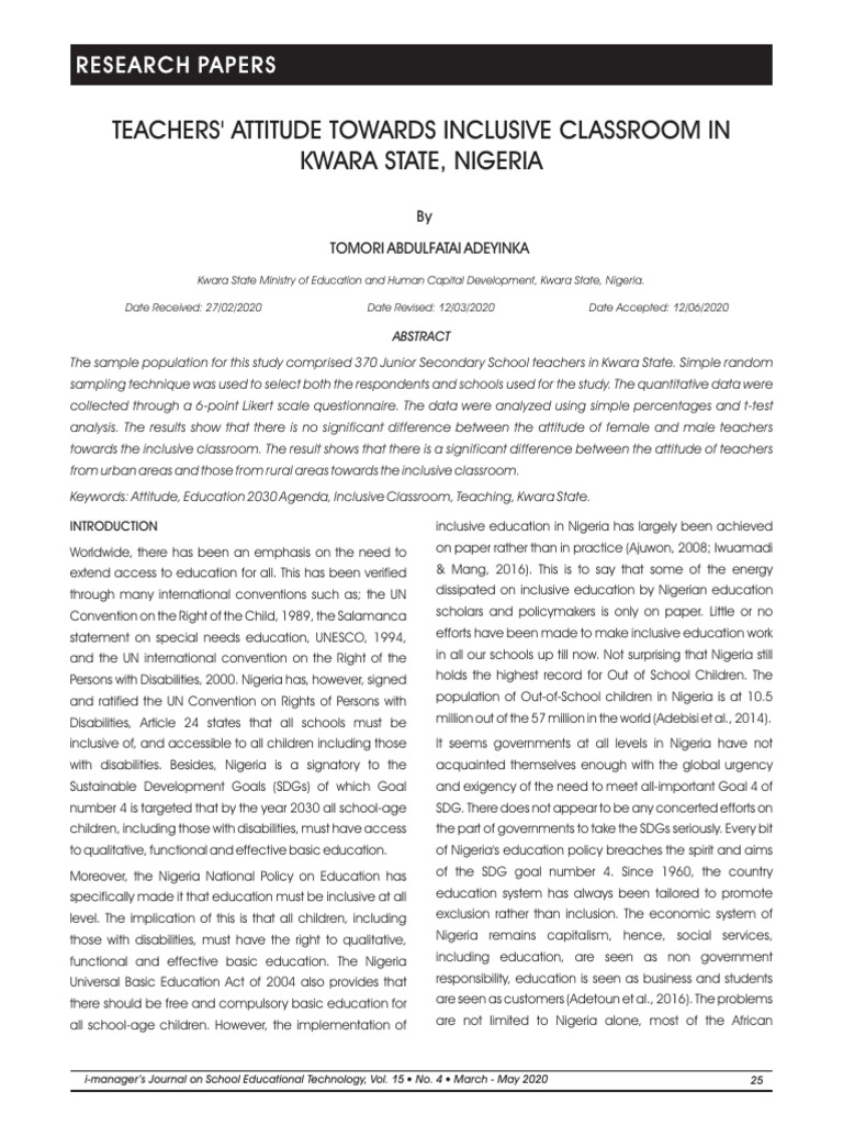 Teachers' Attitudes on Inclusive Education | PDF | Inclusion (Education ...