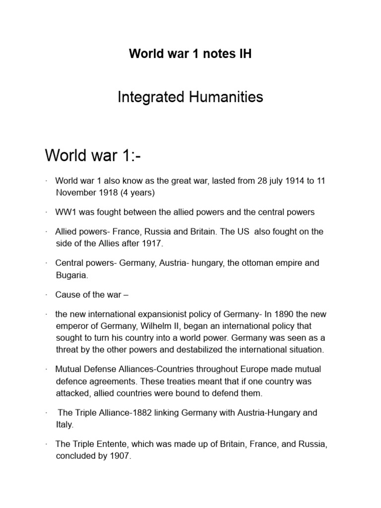 World War 1 Notes IH | PDF | Austria Hungary | Allies Of World War I