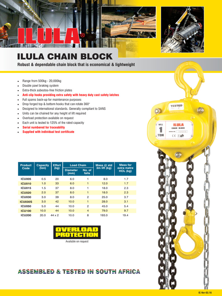 Heavy-Duty Chain Block Specifications | PDF