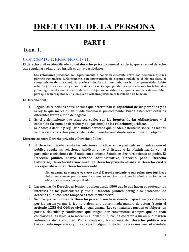 Dret Civil de La Persona Apunts | PDF | Caso de ley | Derecho Civil