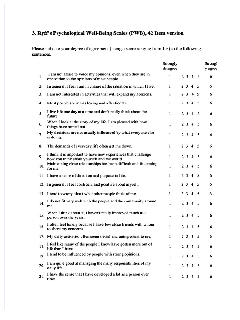 Ryff's 42-Item Well-Being Scale | PDF | Cognition | Popular Psychology