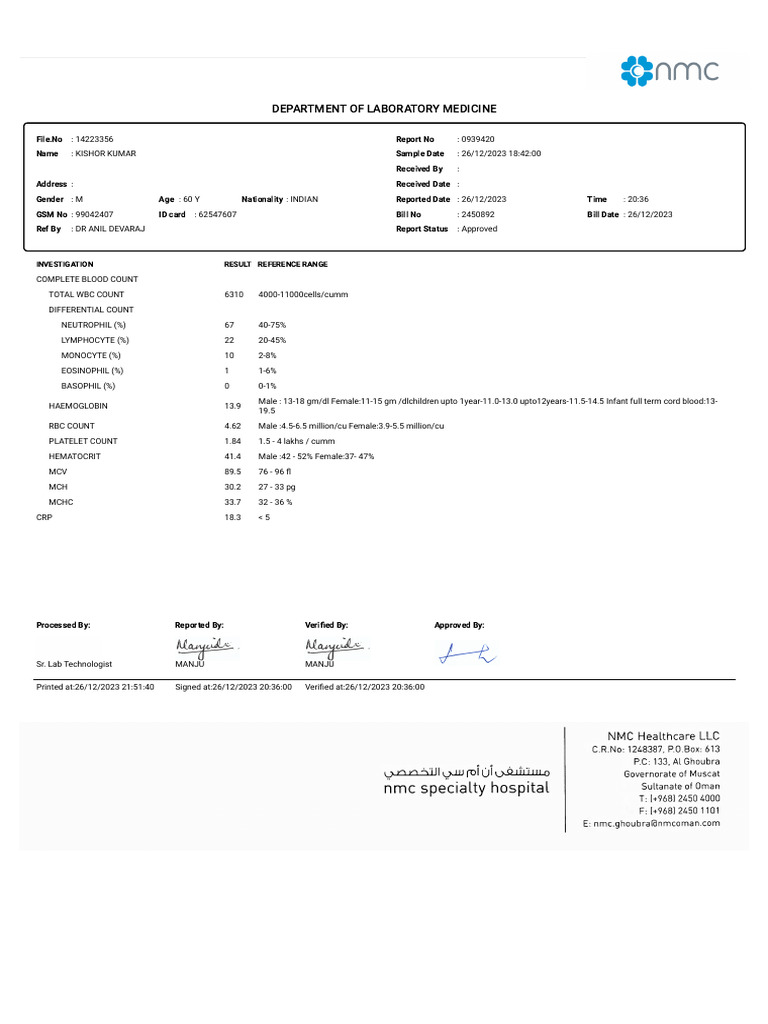 Lab Result | PDF | Clinical Medicine | Pathology