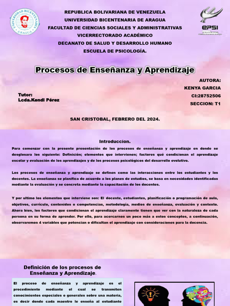 Procesos de Enseñanza y Aprendizaje | PDF | Enseñando | Aprendizaje