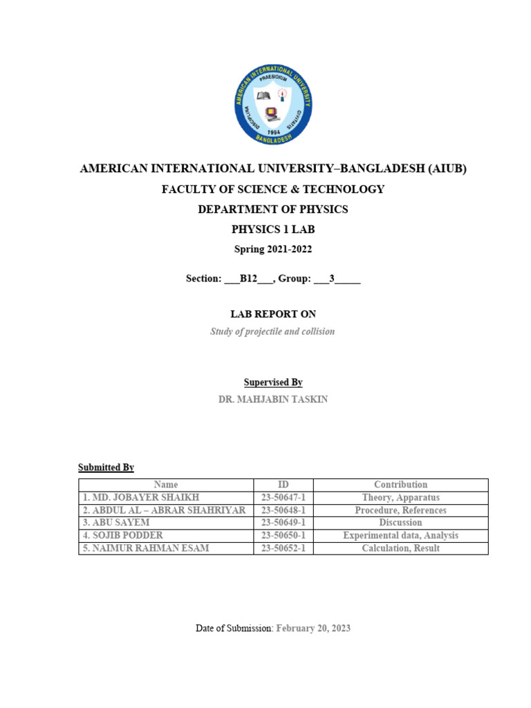 Physics Lab 3 Report B12 G3 | PDF | Collision | Mechanics