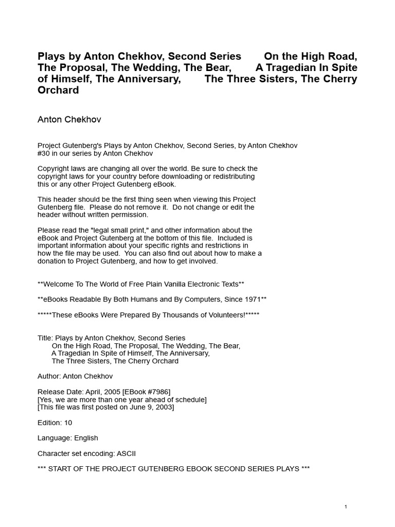 Tchekhov | PDF | Project Gutenberg | Anton Chekhov