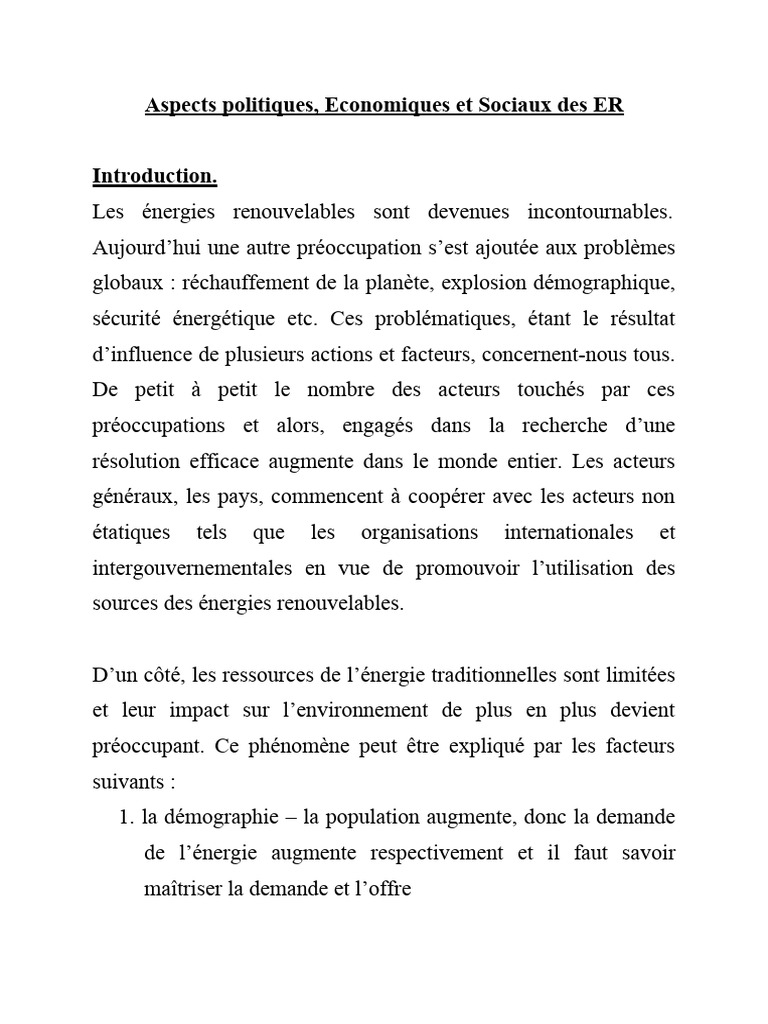 Énergies renouvelables : enjeux et défis globaux | PDF | Énergie ...