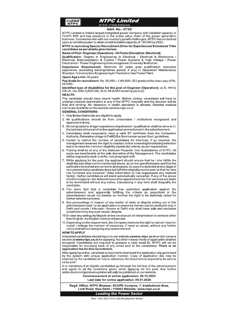 NTPC Engineer Posts 4 | PDF
