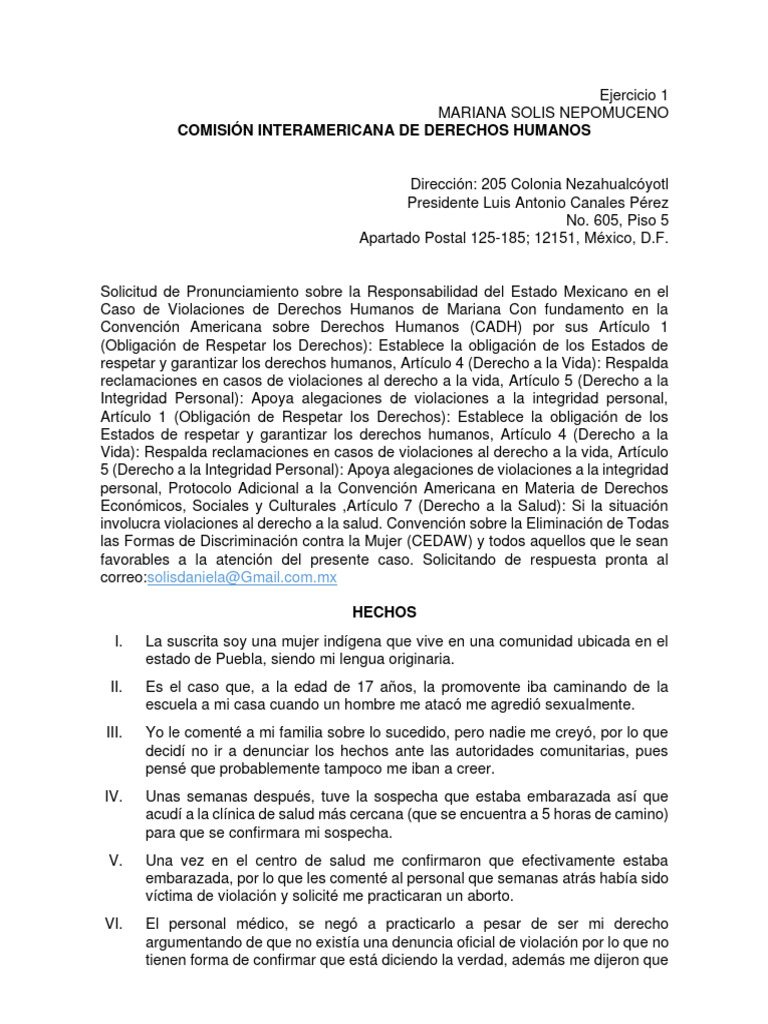 Caso de Mariana Demanda Ante Comision Interamericana de Derechos ...