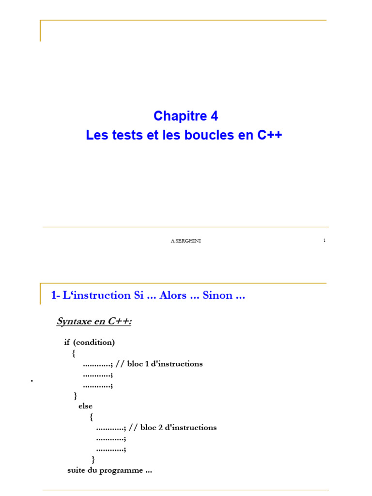 Tests et Boucles en C++ : Guide Complet | PDF | Structure de contrôle ...
