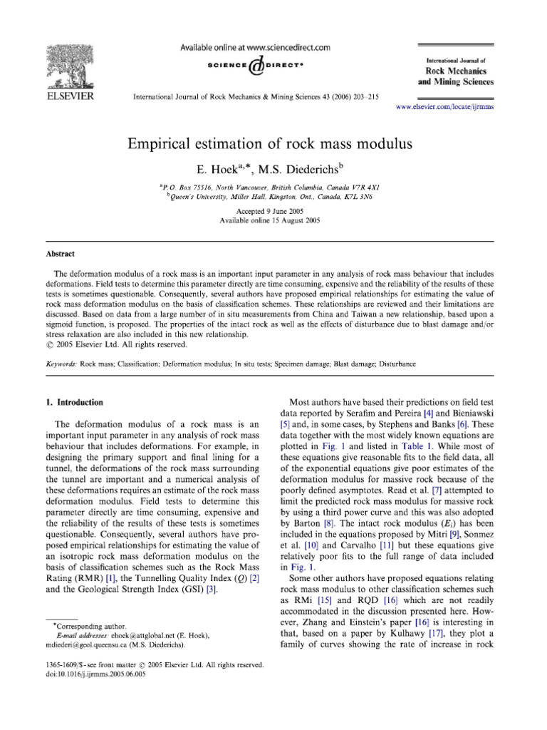 Empirical Estimation of Rock Mass Modulus | PDF