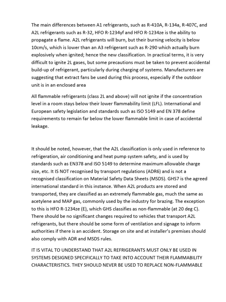 The Main Differences Between A1 and A2L Refrigerants | PDF | Safety | Gases