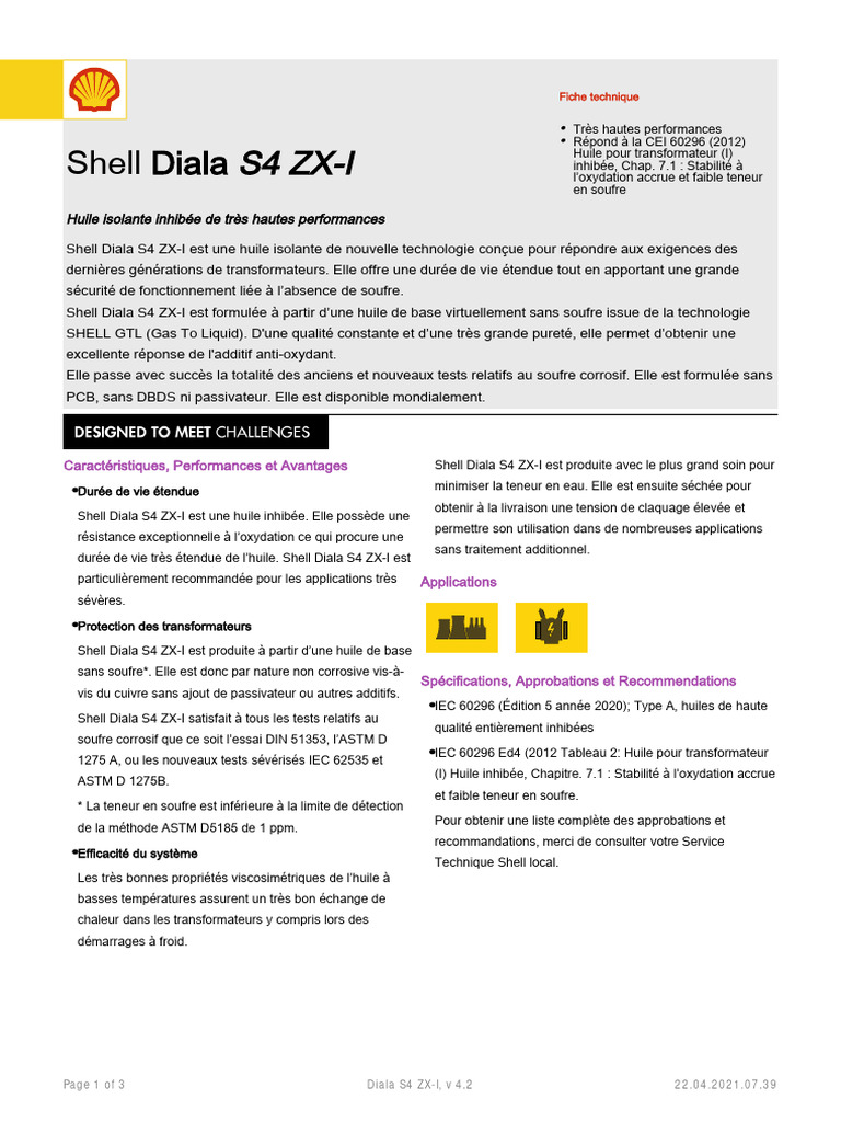 Huile isolante Shell Diala S4 ZX-I | PDF | Chimie | Substances chimiques