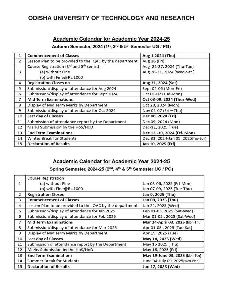 Academic Calendar 20242025 Session 1 PDF Academic Term Educational Institutions