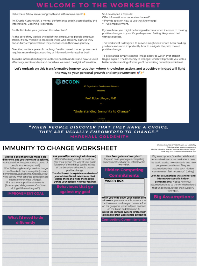 Immunity to Change Worksheet Guide | PDF | Psychological Concepts | Social Psychology