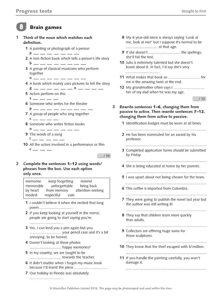 STF Progress Tests Unit 8 | PDF | Cognition | Cognitive Science