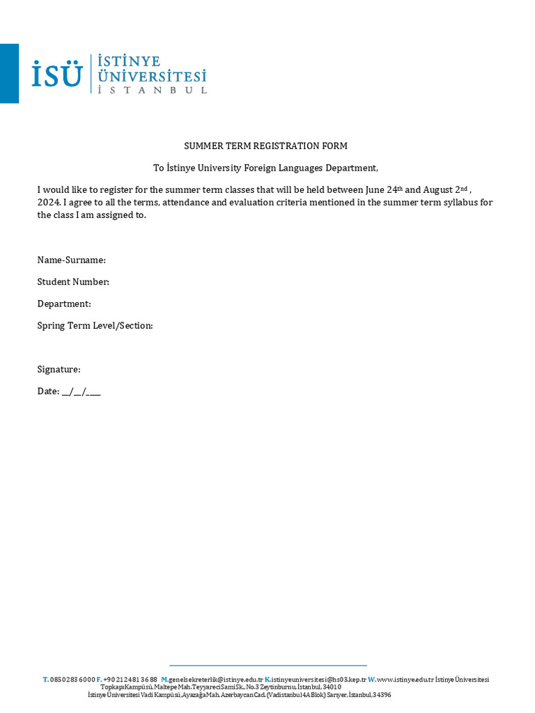 ISU Summer Term Registration Form PDF