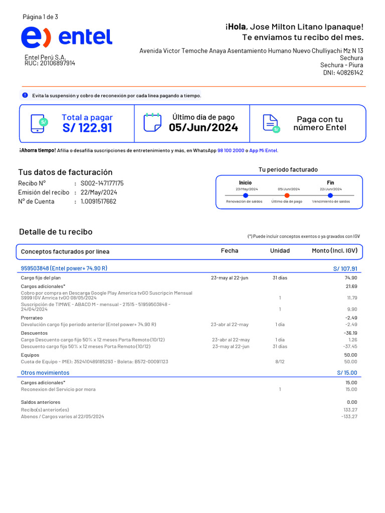 Recibo Entel | PDF | Tarjeta de crédito | Servicios financieros