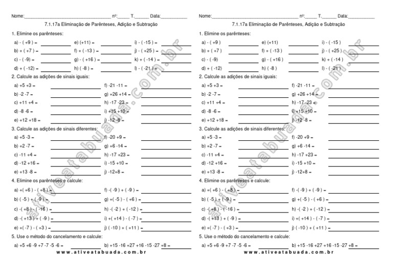Eliminação de Parênteses e Cálculos | PDF | Matemática | Aritmética