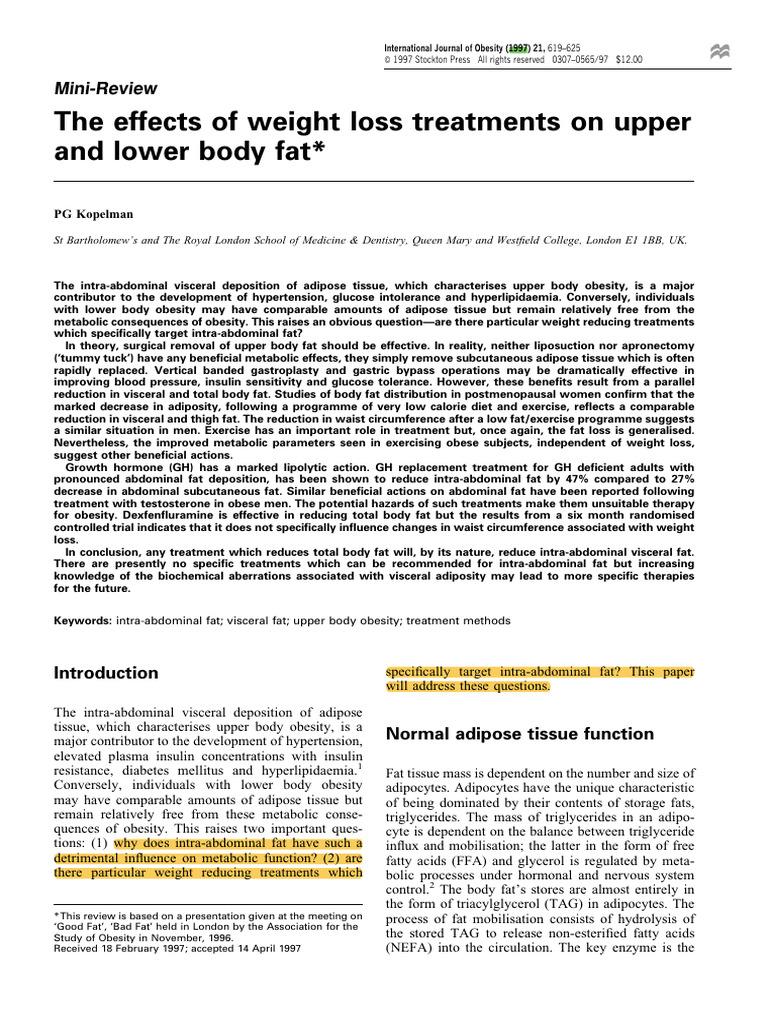 The Effects of Weight Loss Treatments On Upper and Lower Body Fat | PDF ...