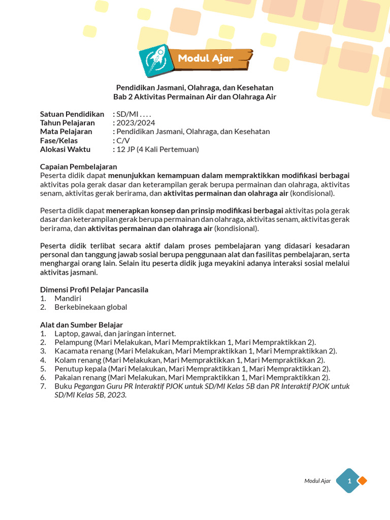 Modul Ajar PR PJOK 5B 2023-2024 Bab 2 | PDF | Karier & Perkembangan